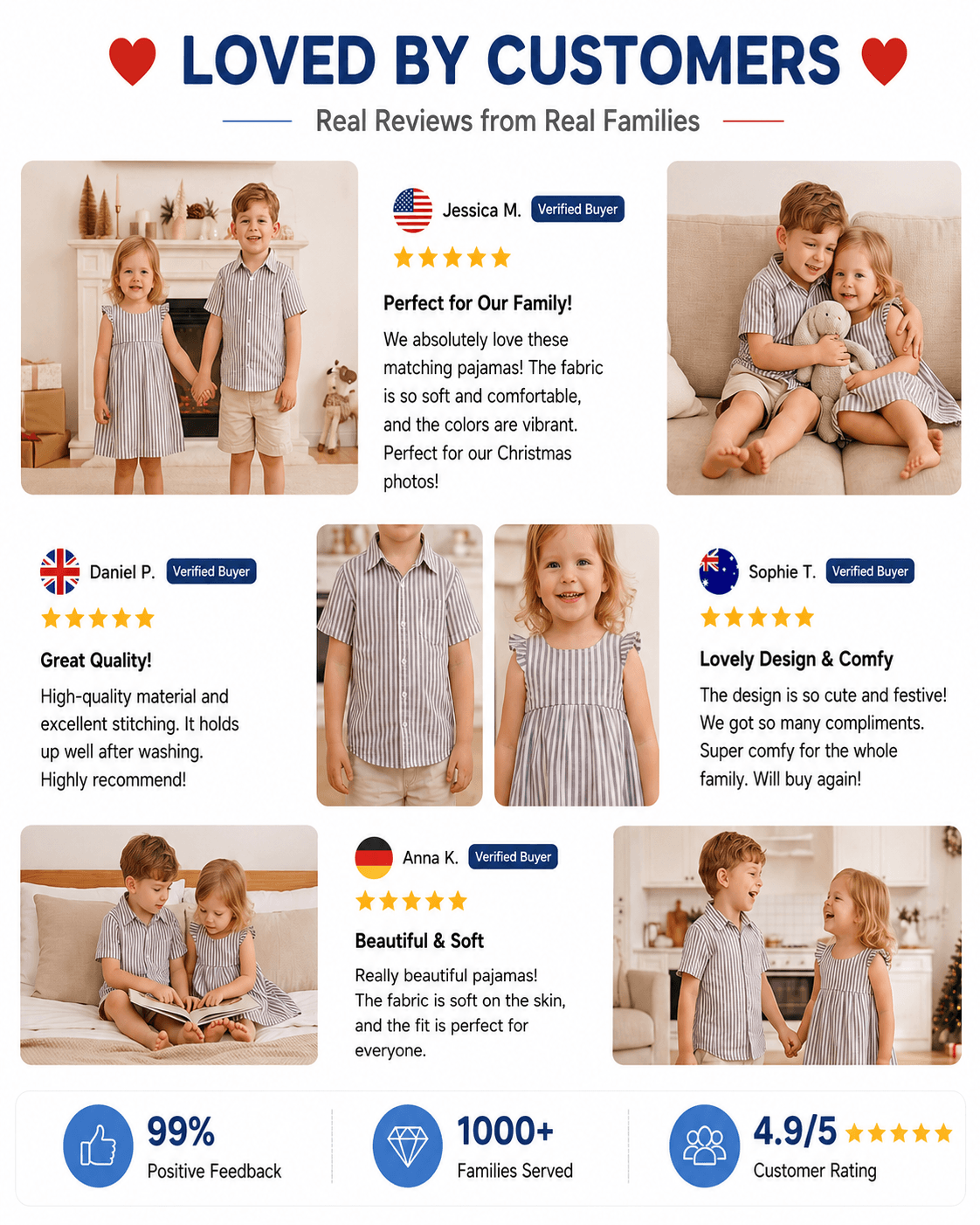 Customer presentation of striped sibling matching kids outfits