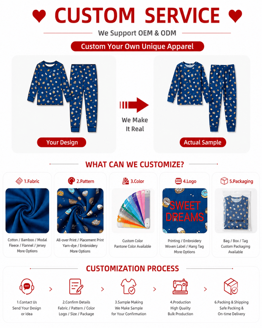 Customization options for blue sibling matching kids pajamas