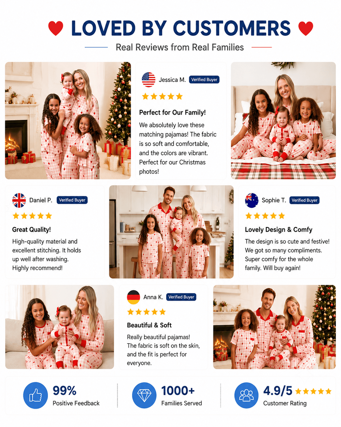 Customer presentation of pink gingham matching family sleepwear