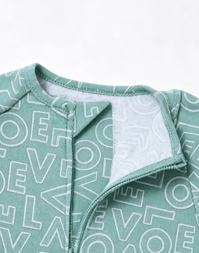 Bamboo baby romper zipper and neckline detail - Alice Apparel
