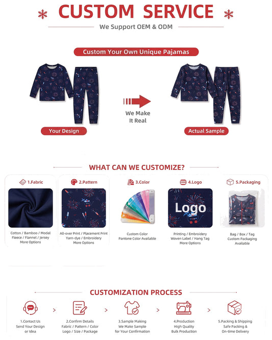 Customization options for printed sibling matching kids pajamas