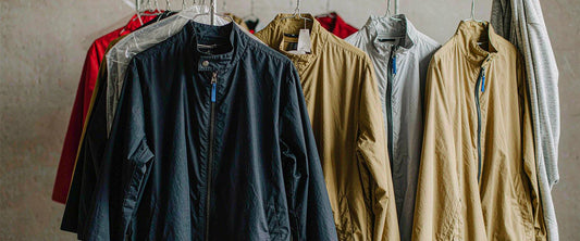children outdoor jackets hanging on a sample rack