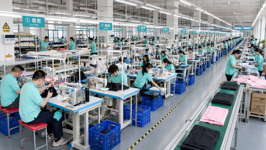 Muhong Apparel baby and kids clothing factory production floor in Dongguan, China
