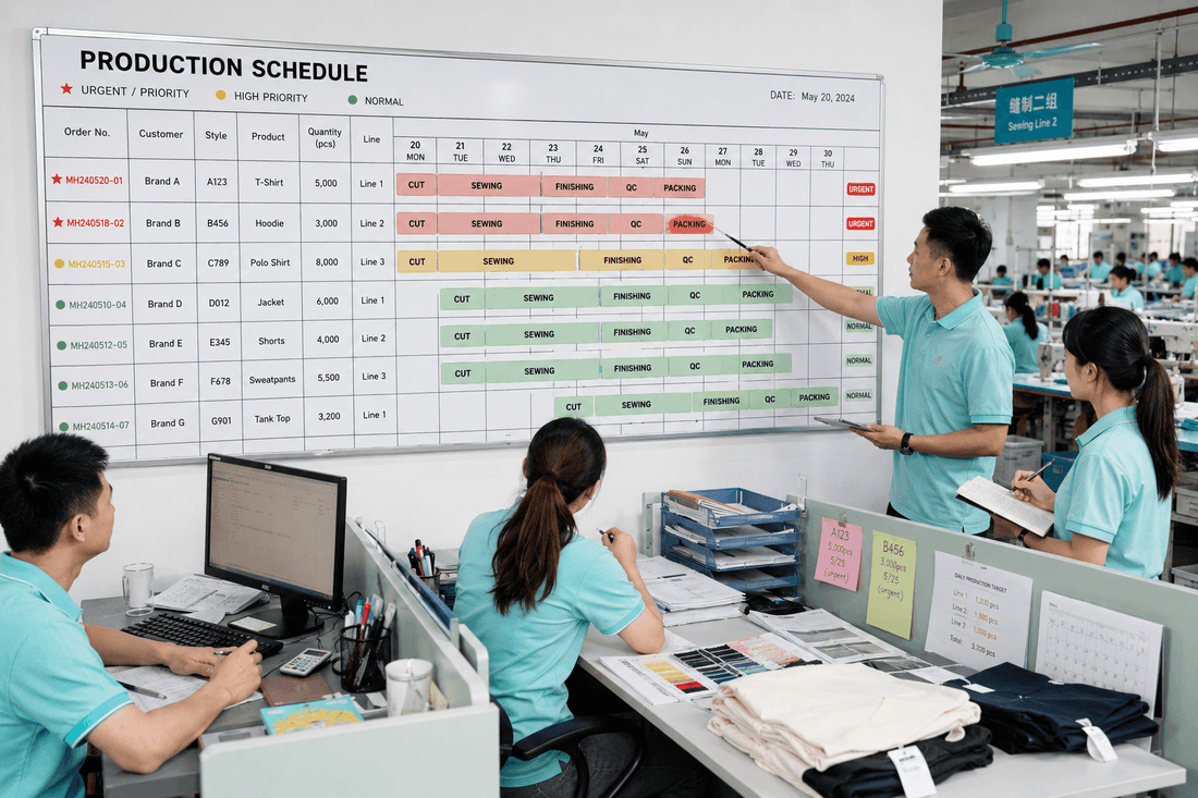 rush order priority scheduling in kidswear production