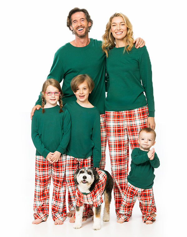 Modern plaid matching family and pet pajamas set | MUHONG APPAREL