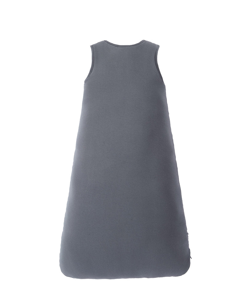 Gray sleeveless baby cotton sleep sack with a roomy A-line silhouette