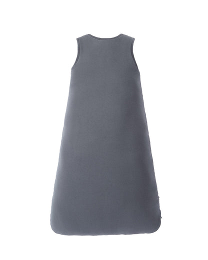 Gray sleeveless baby cotton sleep sack with a roomy A-line silhouette