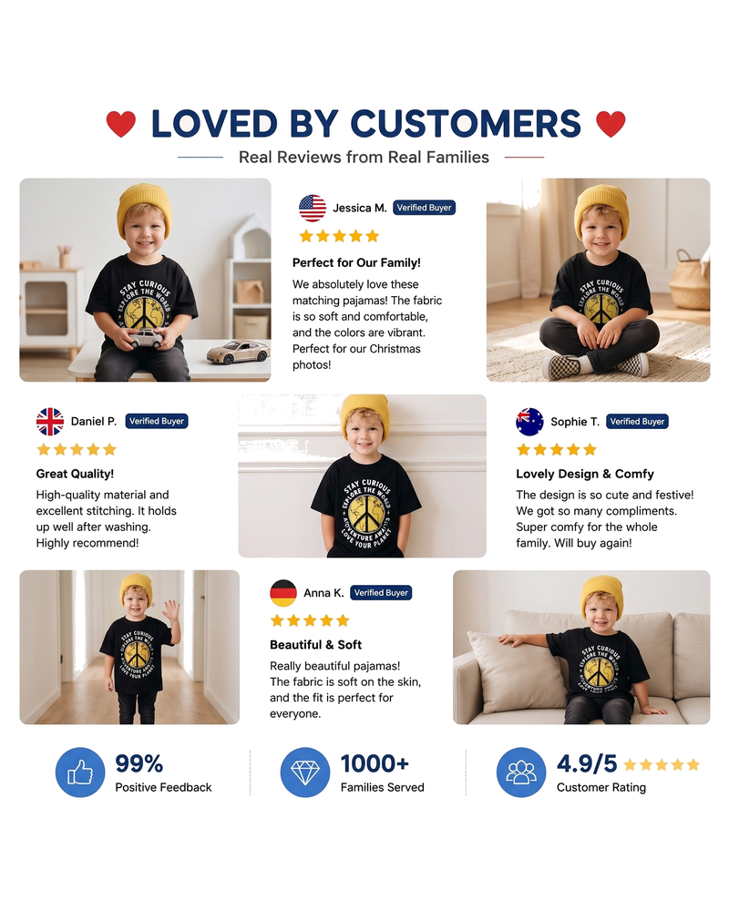 Customer presentation of boys Explore the World graphic T-shirt