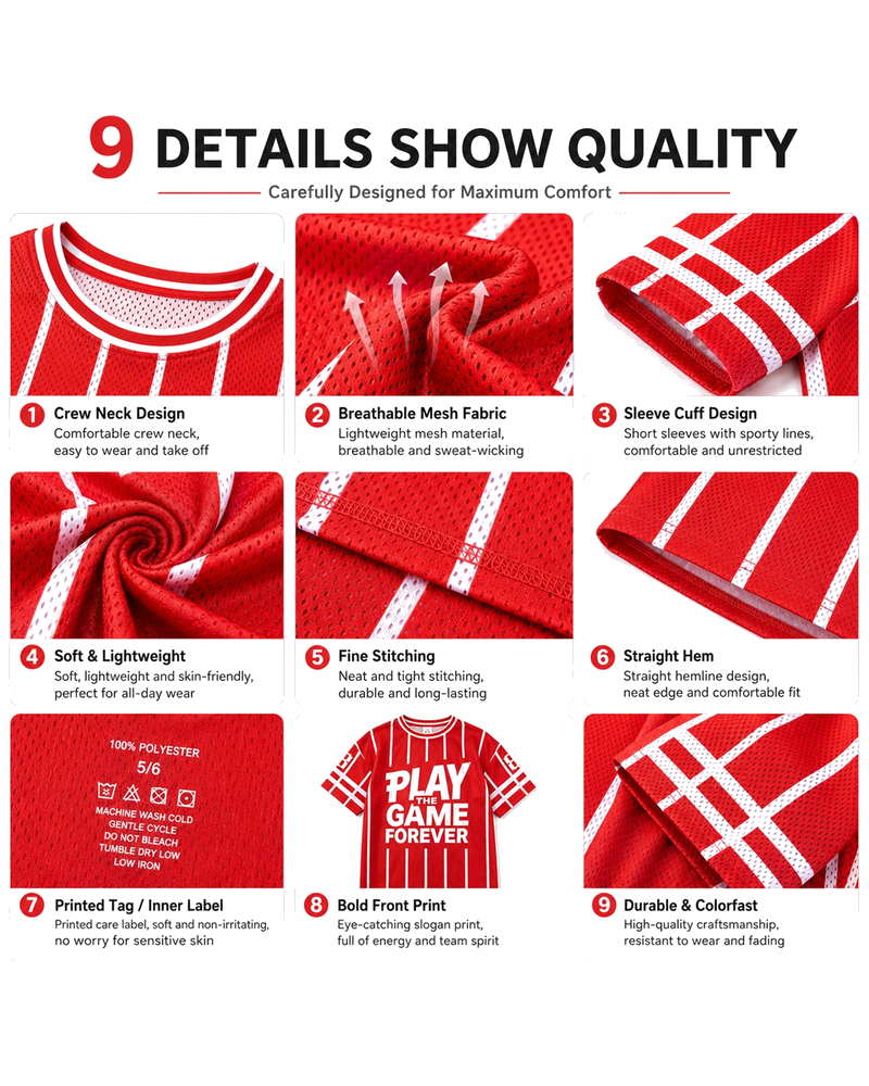 Crew neck, sleeve, stripe print, stitching, and construction details of boys graphic T-shirt