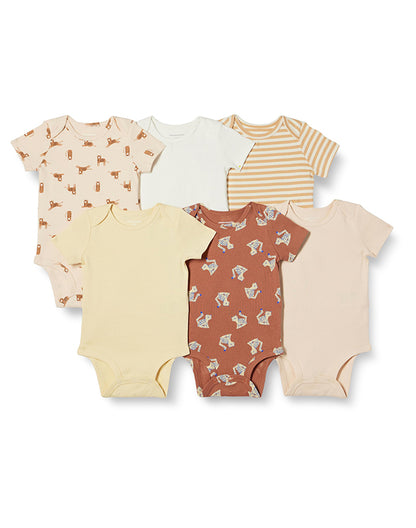 Unisex baby short sleeve bodysuit 5-pack warm neutral animal print set - MUHONG APPAREL