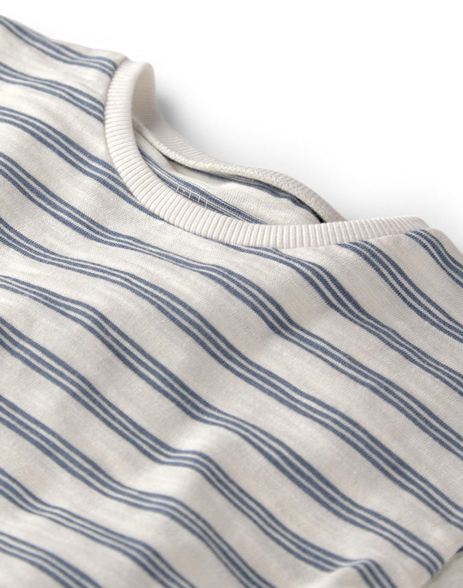 Blue and white striped cotton tee neckline detail - Alice Apparel