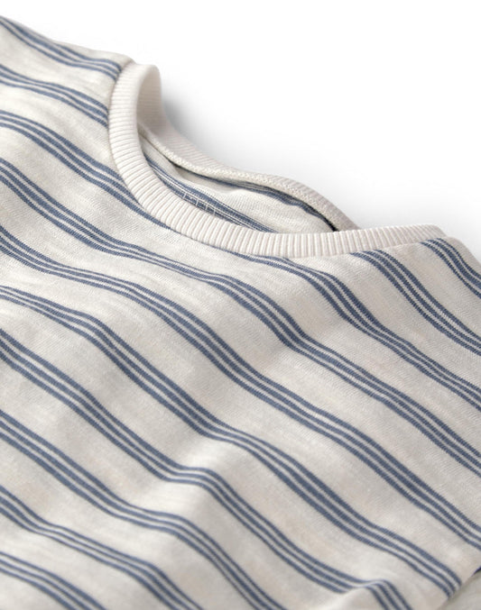Blue and white striped cotton tee neckline detail - MUHONG APPAREL