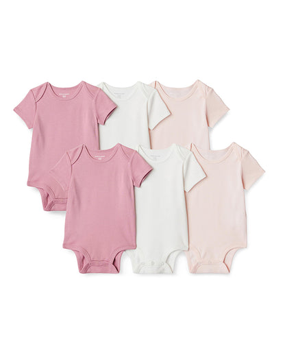 Unisex baby short sleeve bodysuit 5-pack pink white and mauve solid set - MUHONG APPAREL