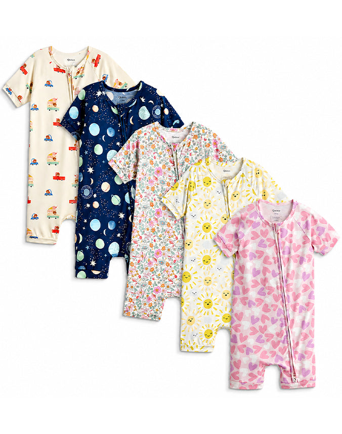 Bamboo viscose baby shortie zip romper collection with assorted prints - Alice Apparel
