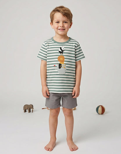 Cartoon animal print detail on kids striped cotton T-shirt - Alice Apparel