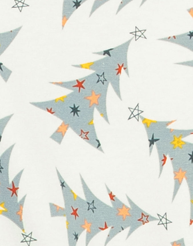 Tree and star print cotton fabric detail for matching family pajamas - Alice Apparel