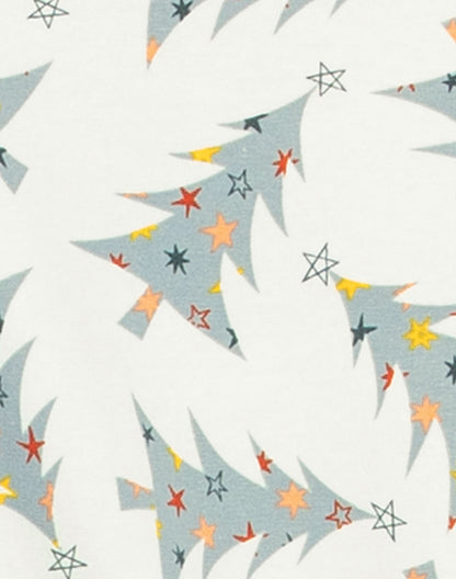 Tree and star print cotton fabric detail for matching family pajamas - Alice Apparel