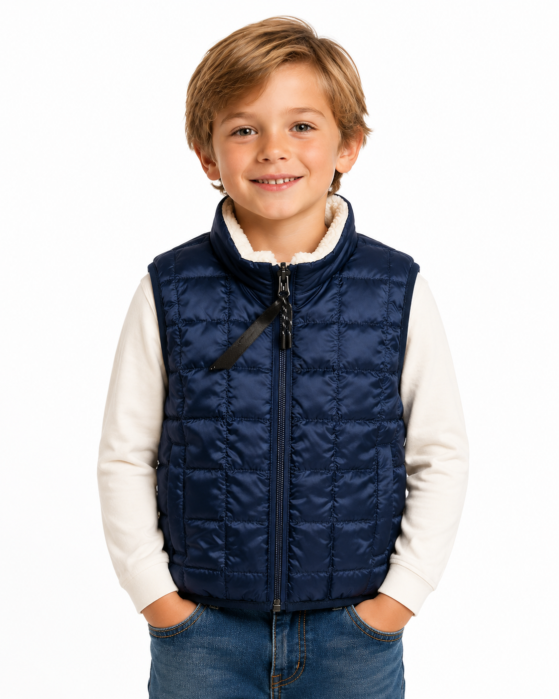 Navy quilted padded boys vest