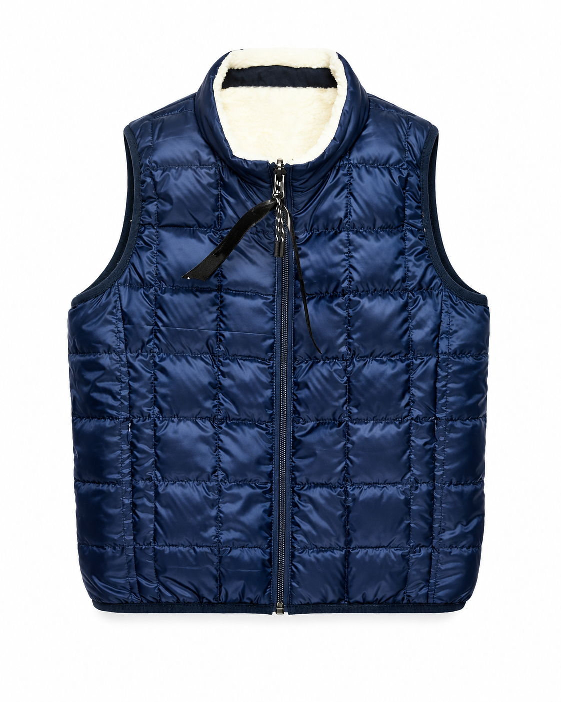 Navy quilted reverse side of a reversible baby and toddler vest