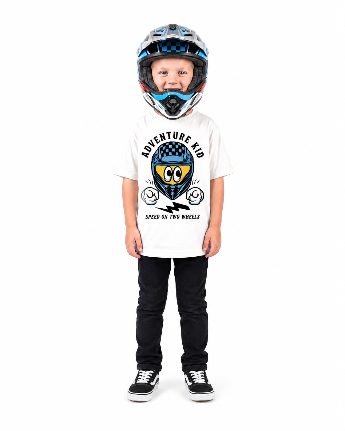 Boys White Adventure Kid Motorcycle Helmet Graphic T-Shirt