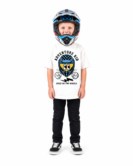 Boys White Adventure Kid Motorcycle Helmet Graphic T-Shirt