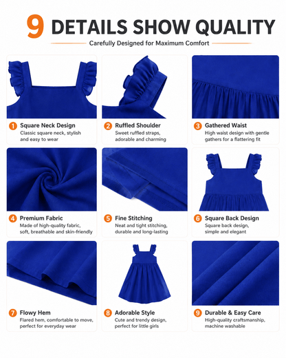 Detail views of blue sibling matching boys shirt and girls dress