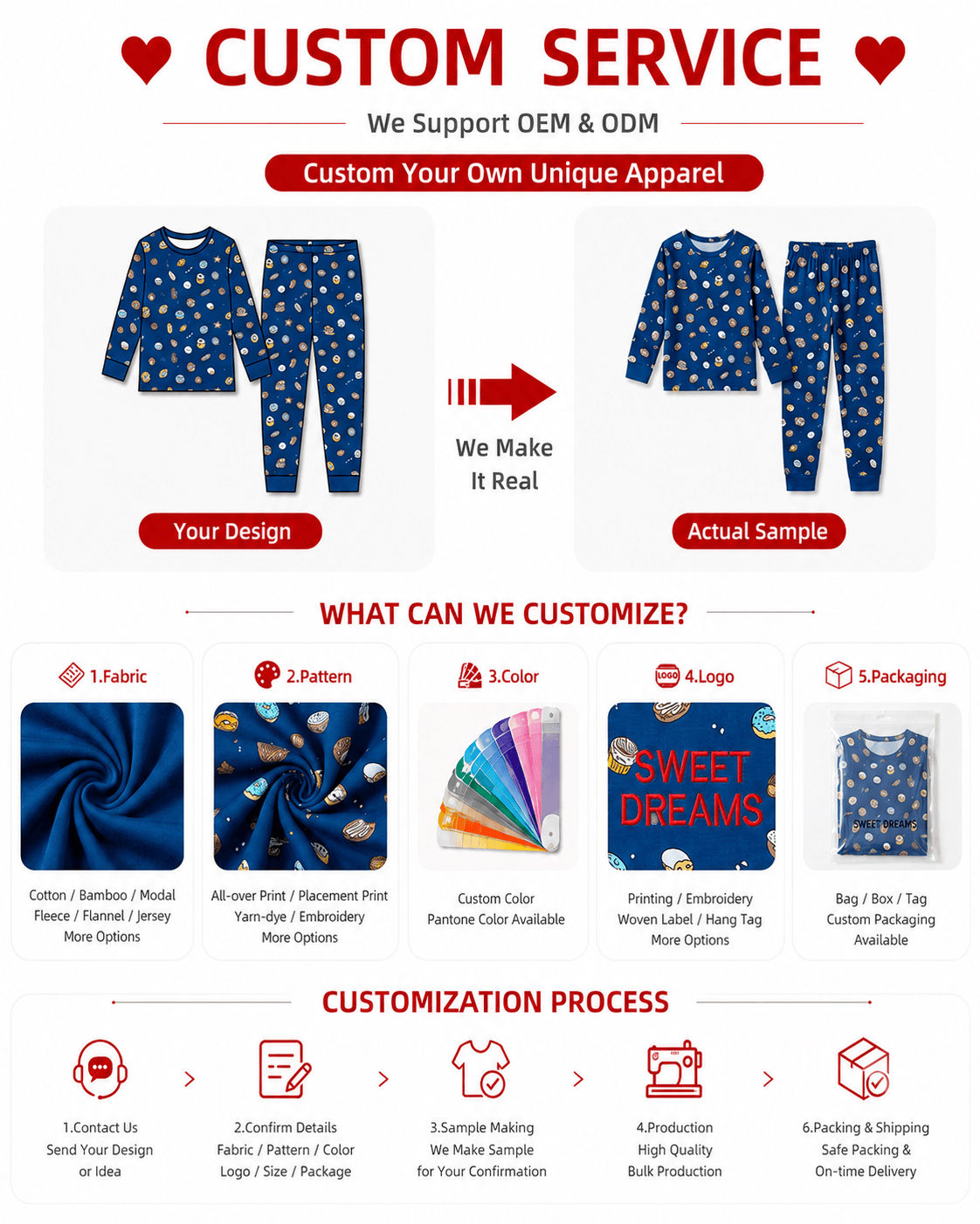Customization options for blue sibling matching kids pajamas