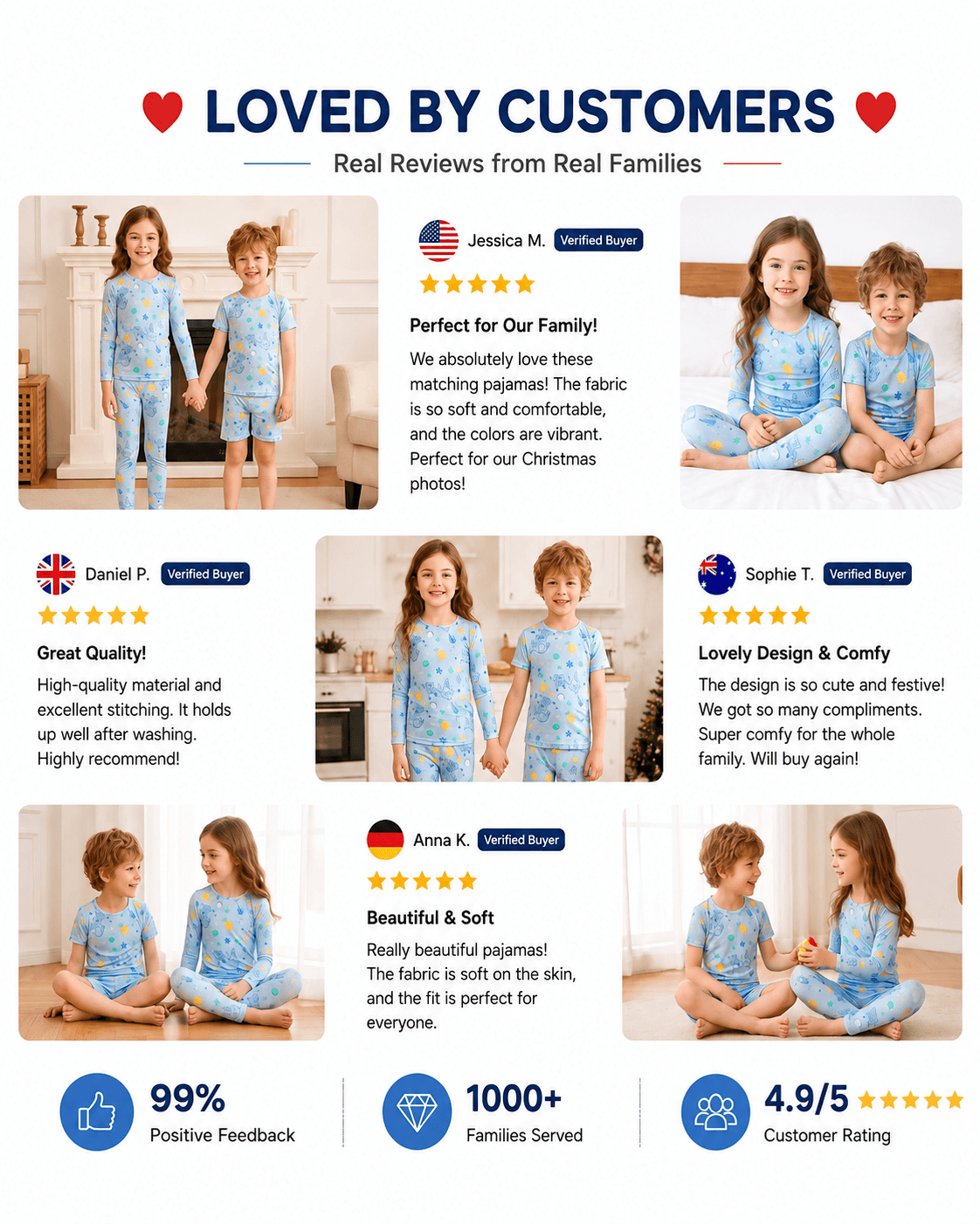 Customer presentation of sibling matching kids sleepwear