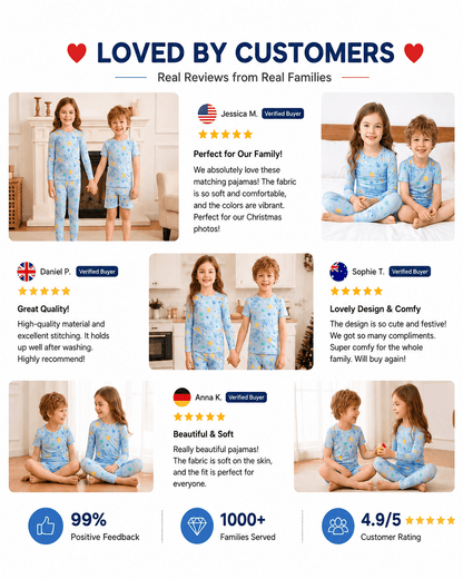 Customer presentation of sibling matching kids sleepwear