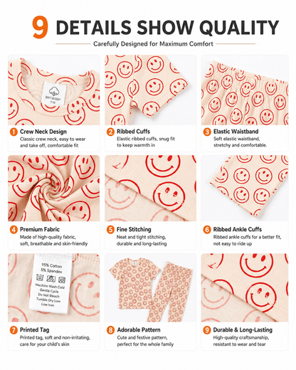 Detail views of pink floral matching family pajama styles