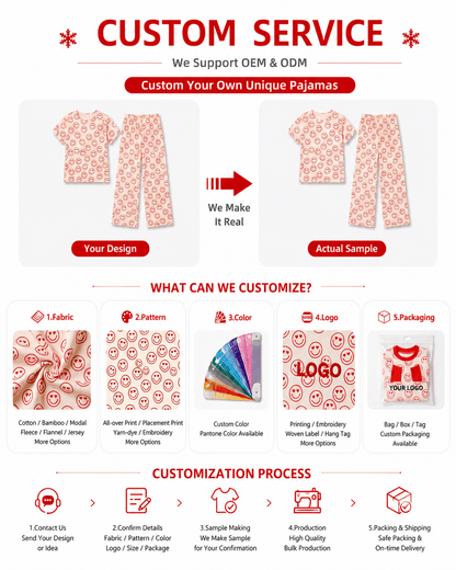 Customization options for private label matching family pajamas