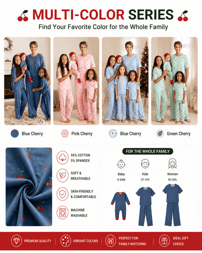 Matching family pajama collection shown in multiple coordinated colorways