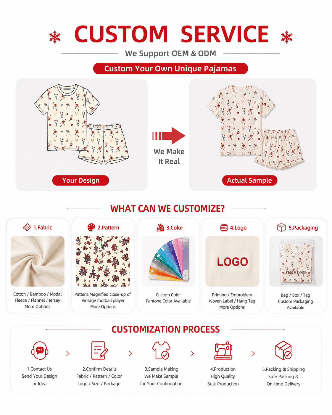 Customization options for private label matching family pajamas