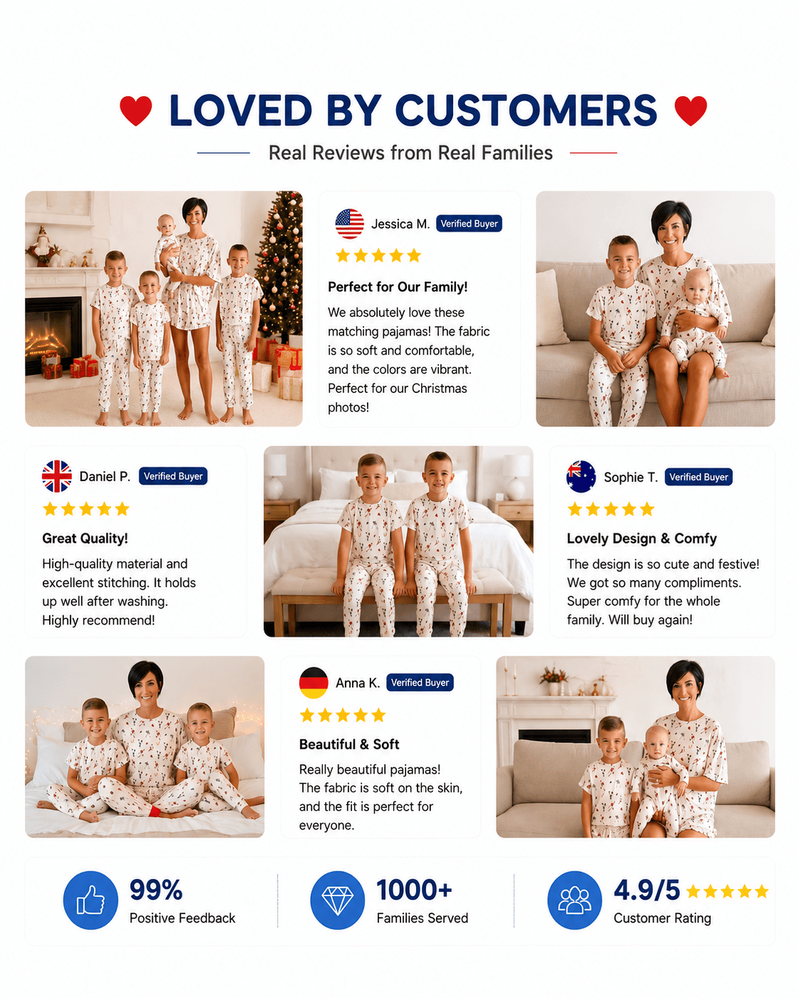 Customer presentation of cream matching family pajama collection