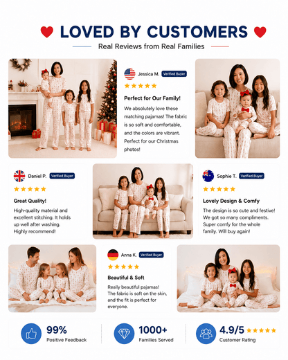 Customer presentation of ivory matching family sleepwear