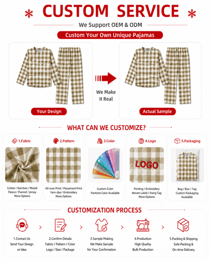 Customization options for brown gingham matching family pajamas