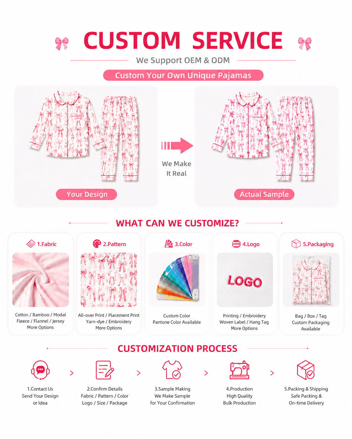 Customization options for pink mommy and baby matching pajamas