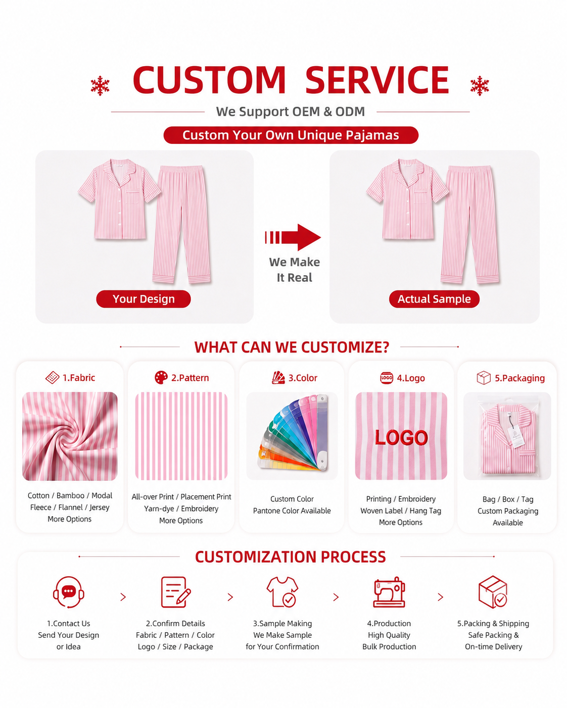 Customization options for pink striped mommy and baby pajamas