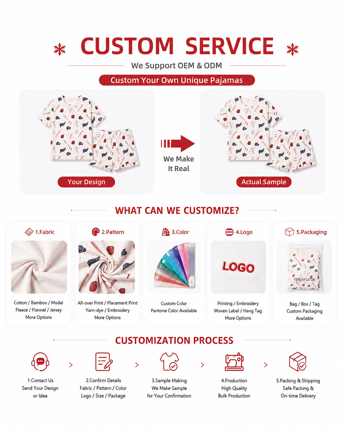Customization options for white printed matching family pajamas