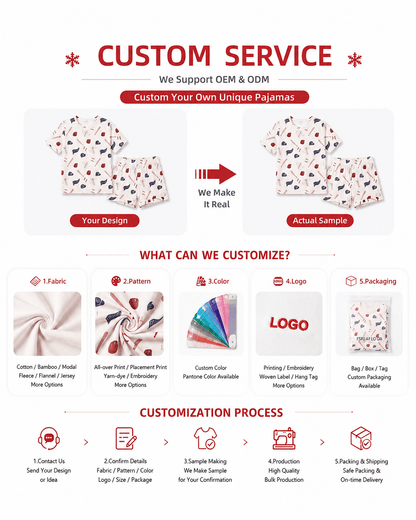 Customization options for white printed matching family pajamas