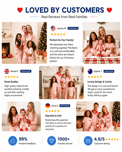 Customer presentation of pink gingham matching family sleepwear