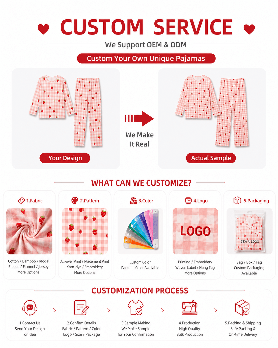 Customization options for pink gingham mom and kids matching pajamas