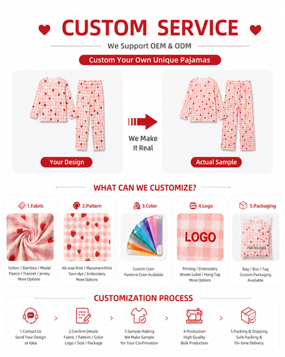 Customization options for pink gingham mom and kids matching pajamas