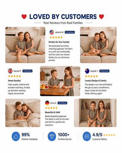 Customer reviews and photos featuring striped sibling matching outfits