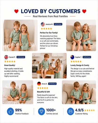 Customer reviews and photos featuring olive green sibling matching outfits