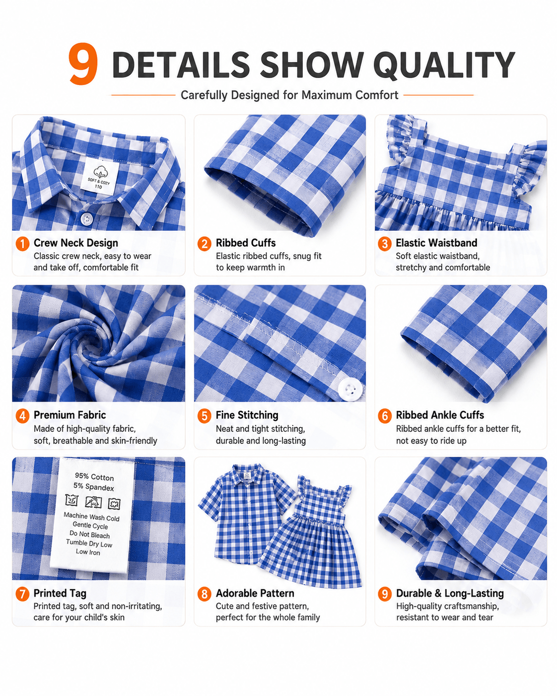 OEM and ODM customization options for blue gingham boys’ shirt and girls’ dress