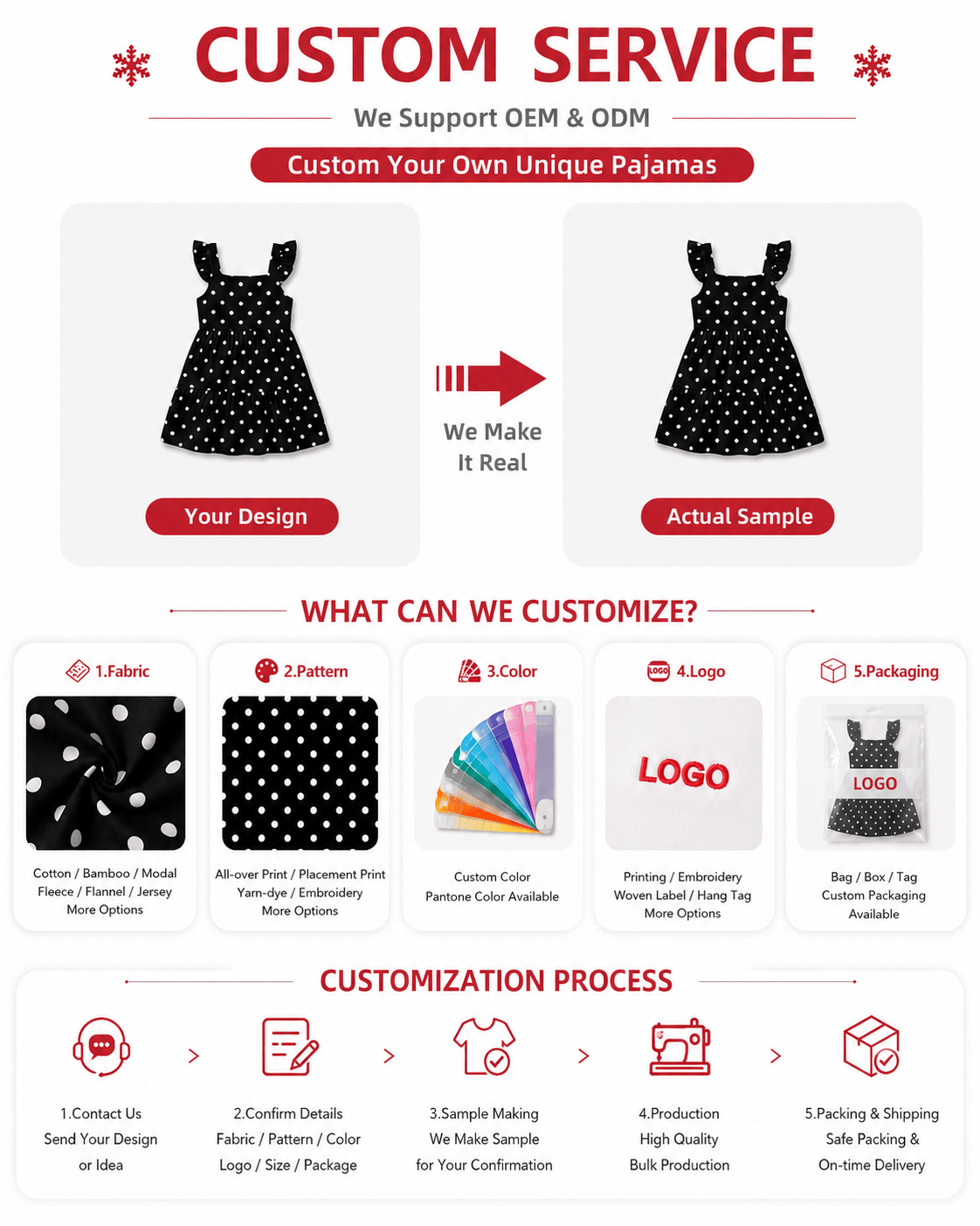 Customization options for black polka dot boys’ shirt and girls’ dress set