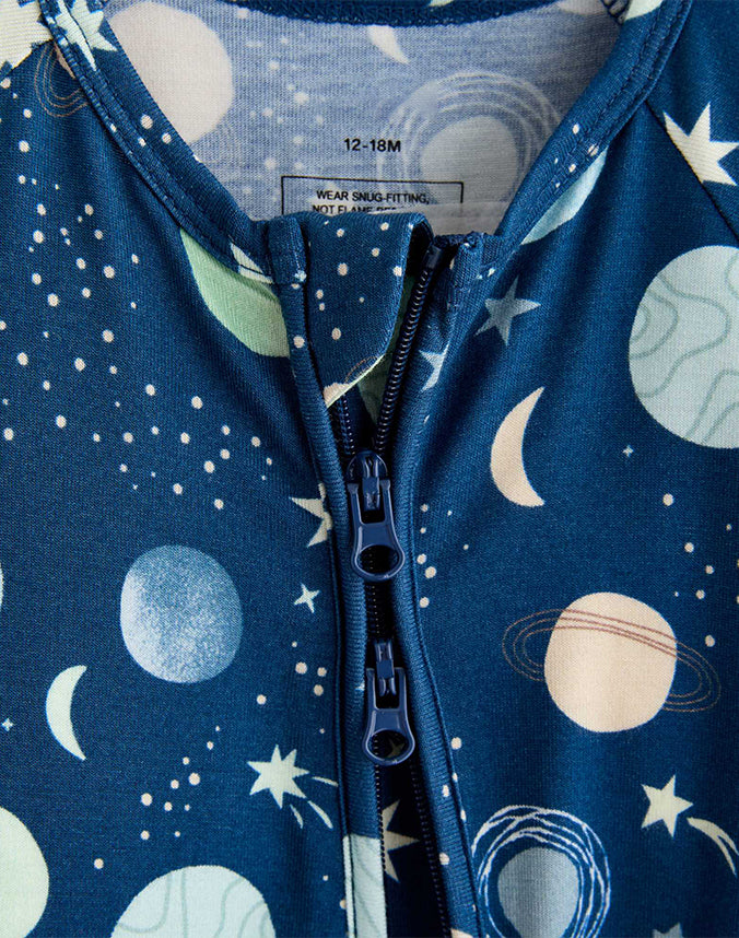Space planet print bamboo baby romper zipper detail - Alice Apparel