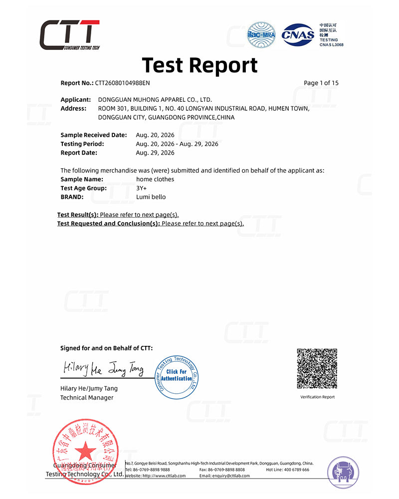 Example third-party children's product test report from MUHONG APPAREL