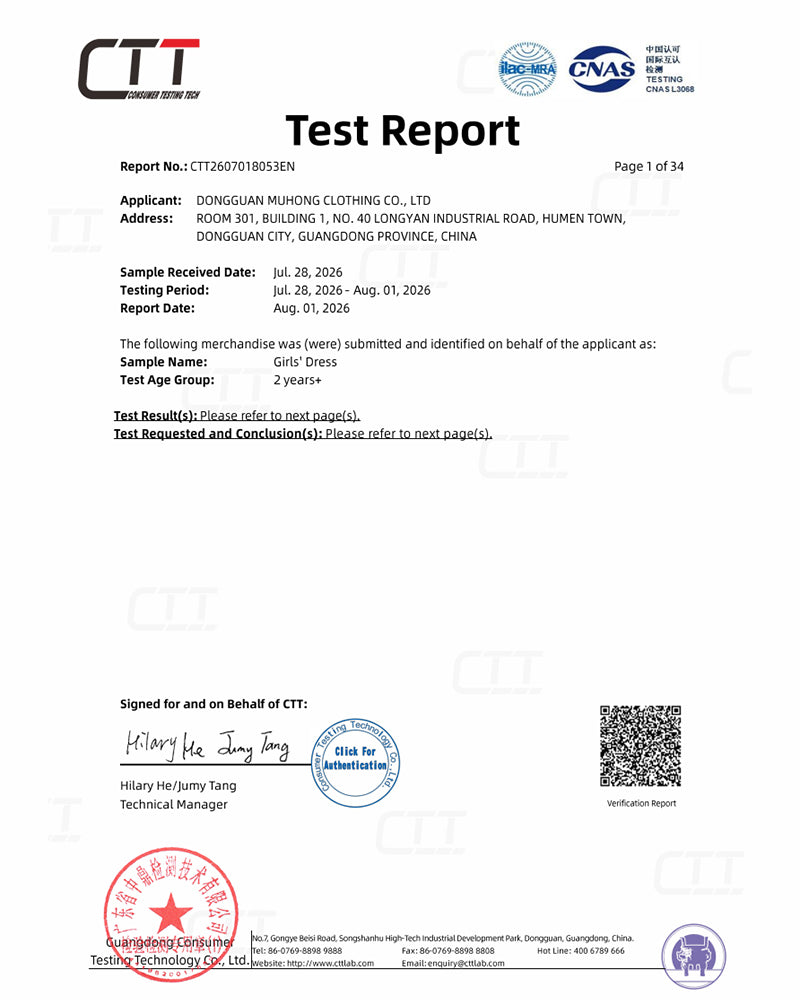 Third-party test report supporting children's apparel compliance